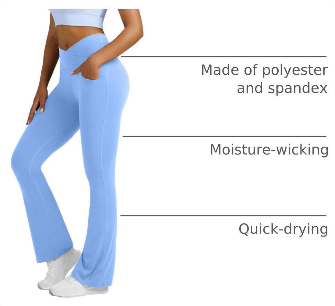 Flare Leggings for Women Yoga Pants with Pockets High Waisted Crossover Flare Leggings Bootcut Casual Yoga Pants