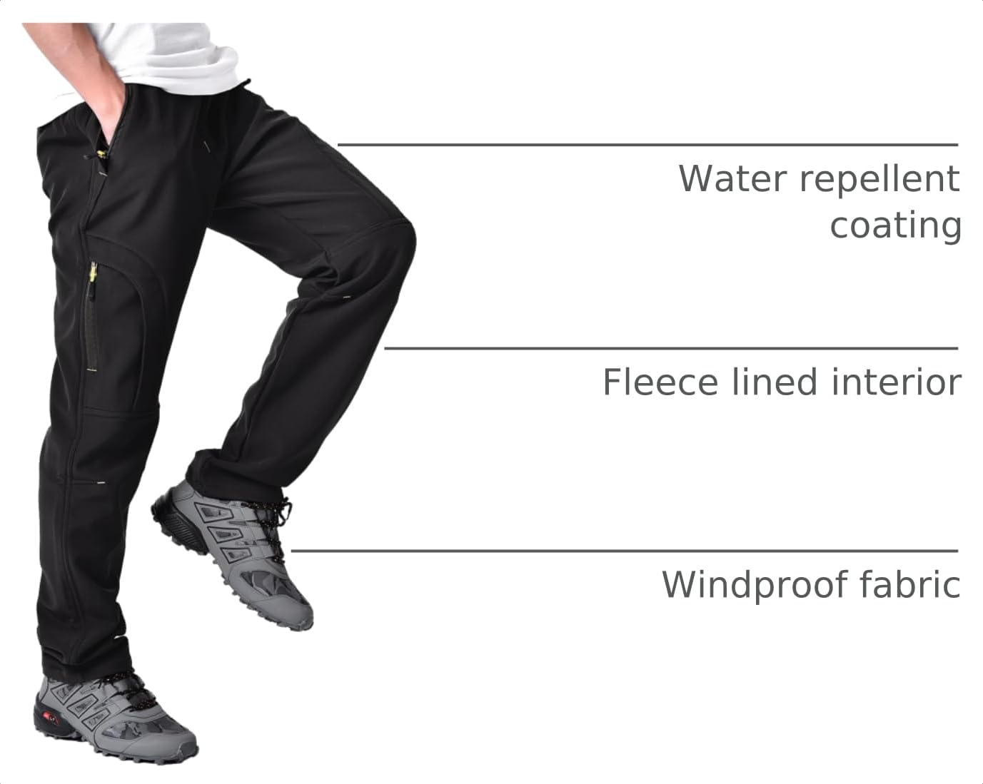 Toomett Men's hiking Snow Pants Skiing Winter Insulated Fleece lined Outdoor Water Repellent camping,walking,fishing
