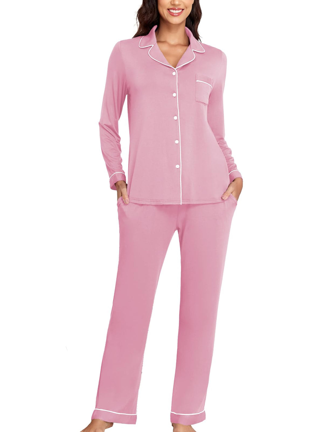 Veseacky Women's Ribbed Knit Pajamas Set 2 Piece Warm Soft Loungewear Sleepwear Pjs S-XXL