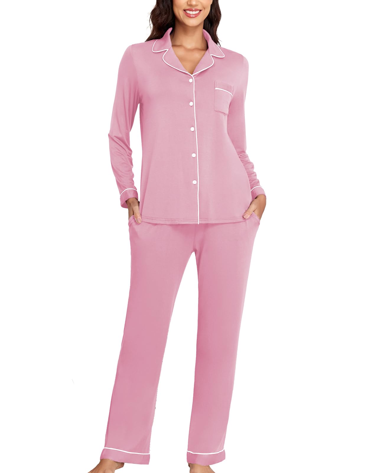 Veseacky Women's Ribbed Knit Pajamas Set 2 Piece Warm Soft Loungewear Sleepwear Pjs S-XXL