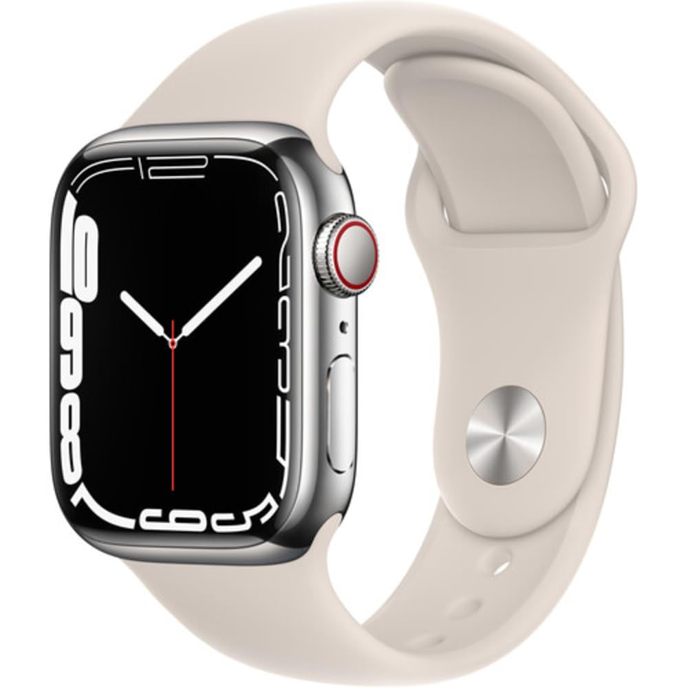 Apple Watch Series 7 (GPS, 41mm) Starlight Aluminum Case with Starlight Sport Band, Regular (Renewed)