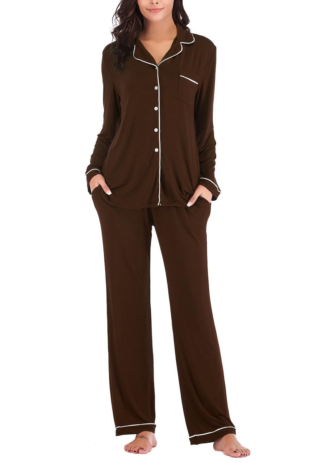 Aamikast Women's Pajama Sets Long Sleeve Button Down Sleepwear Nightwear Soft Pjs Lounge Sets