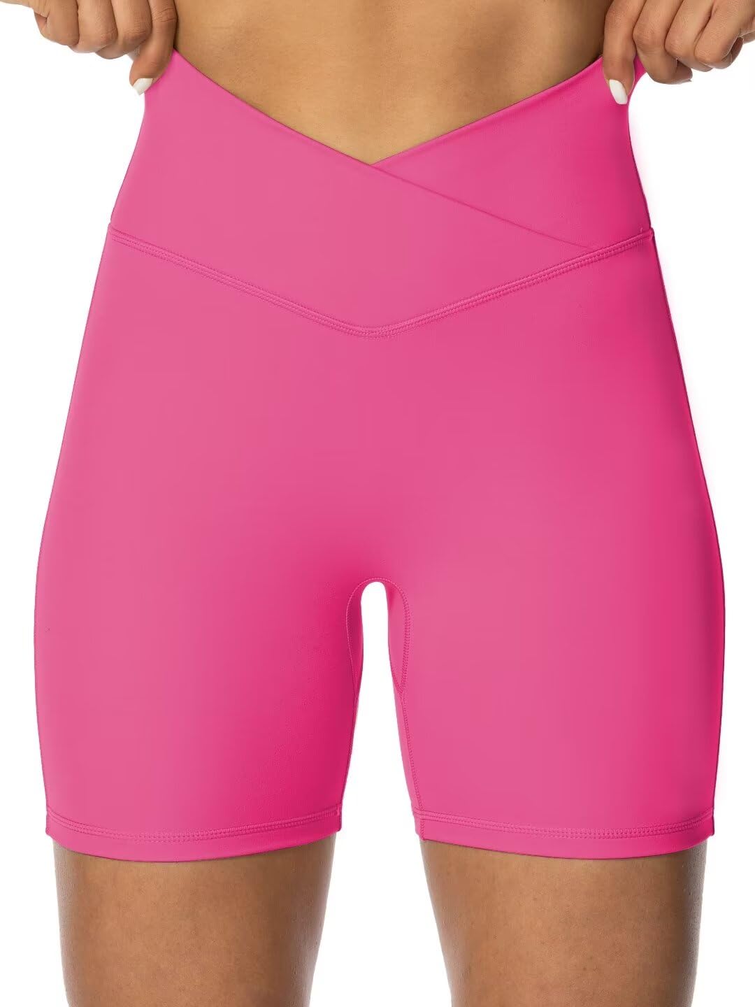 Sunzel Crossover Biker Shorts for Women, No Front Seam V High Waist Yoga Workout Gym Shorts with Tummy Control | 4 Or 6-Inch Inseam, High Waisted, Tummy Control, Crossover Waist, Buttery Soft, No Front Seam, Squat Proof, Compression