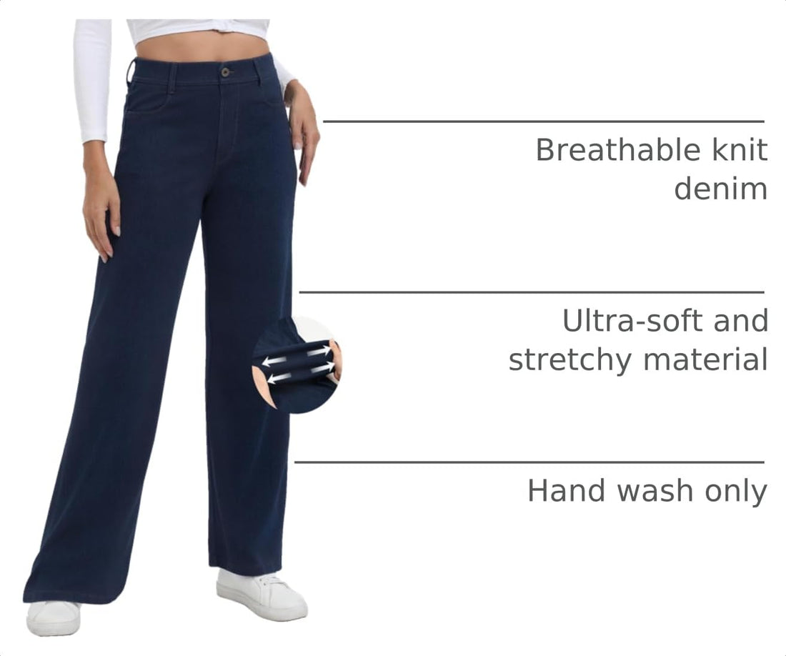 Pull On Jeans for Women Wide Leg High Waisted Stretch Baggy Jeans Casual Trendy Straight Denim Pants (with Plus Size)