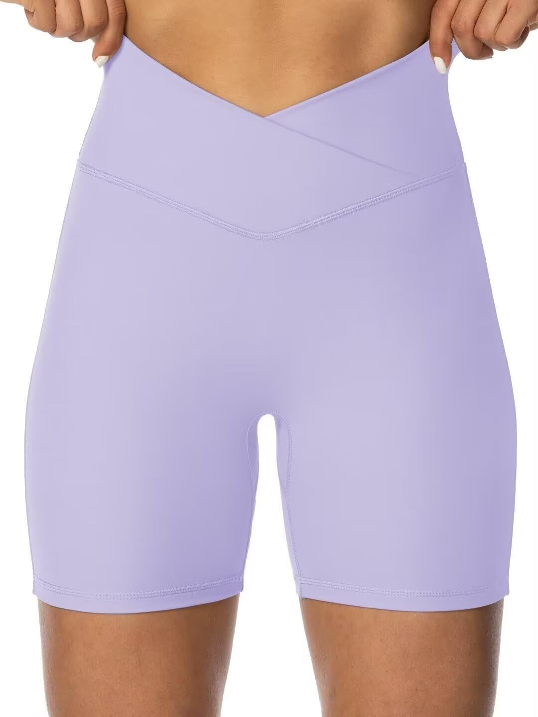 Sunzel Crossover Biker Shorts for Women, No Front Seam V High Waist Yoga Workout Gym Shorts with Tummy Control | 4 Or 6-Inch Inseam, High Waisted, Tummy Control, Crossover Waist, Buttery Soft, No Front Seam, Squat Proof, Compression
