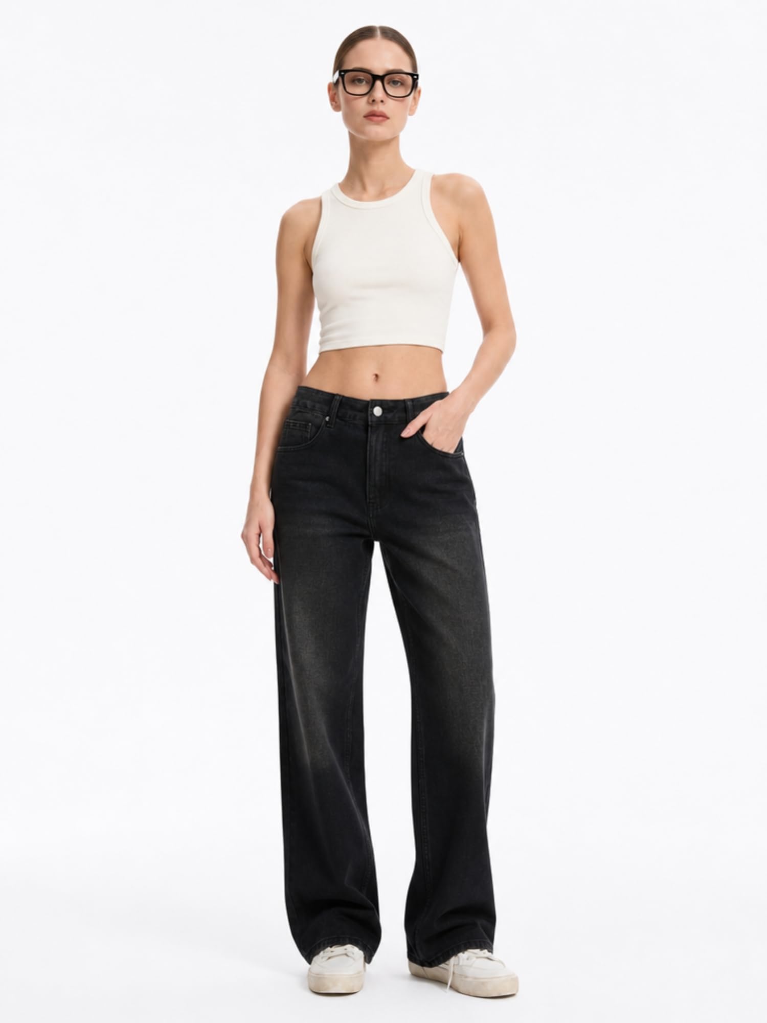 Straight Leg Jeans for Women Mid Waisted Casual Washed Vintage Loose Fit Boyfriend Jeans Denim Pants