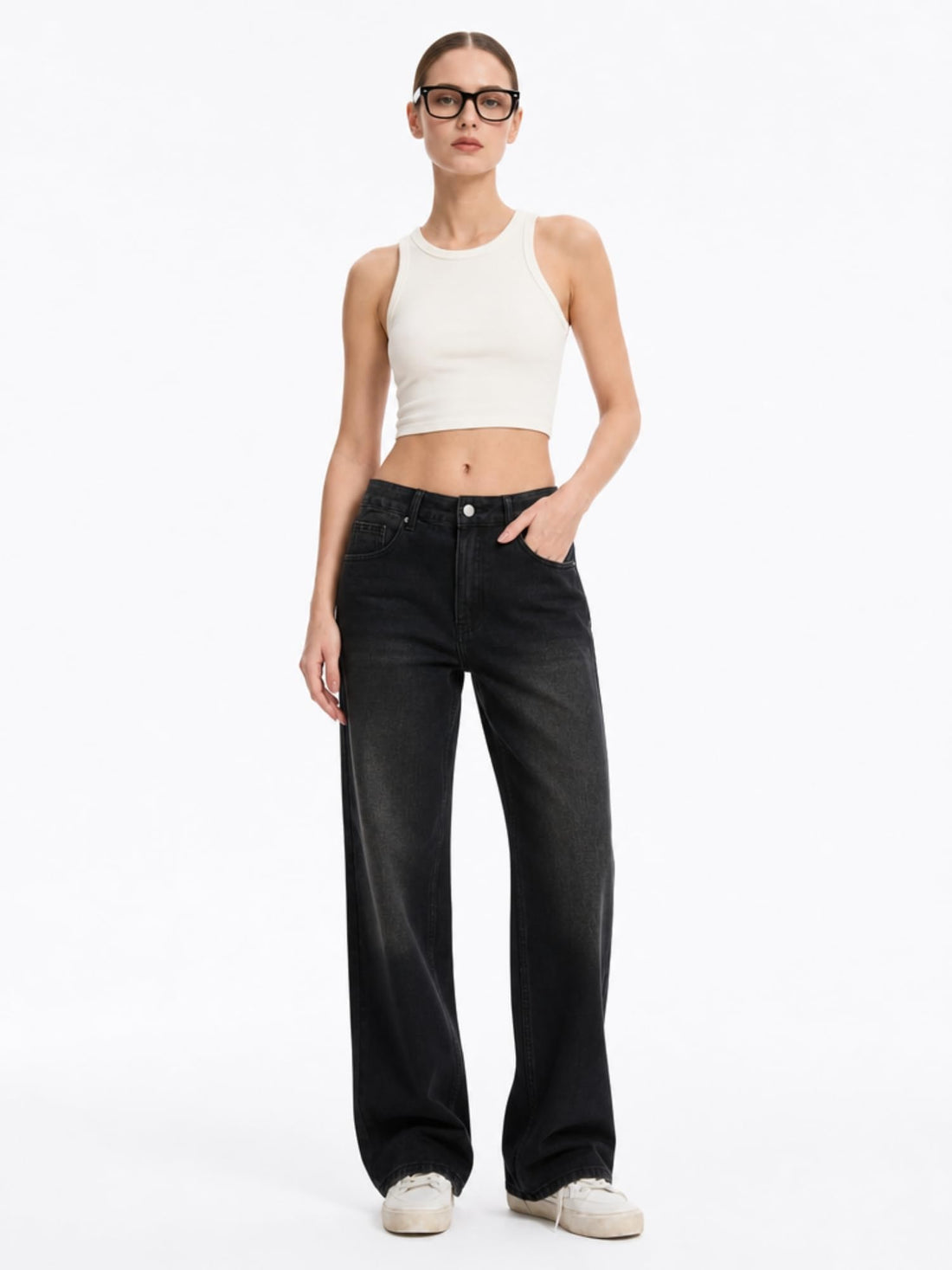 Straight Leg Jeans for Women Mid Waisted Casual Washed Vintage Loose Fit Boyfriend Jeans Denim Pants