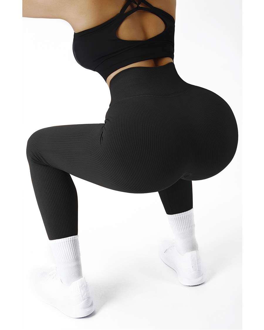 SUUKSESS Women Ribbed Seamless Leggings High Waisted Workout Gym Yoga Pants