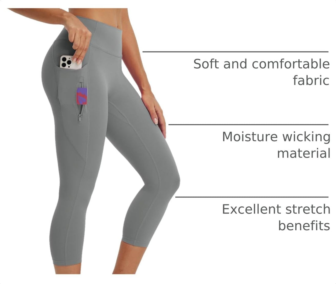 baleaf Women's Capri Leggings with 3 Pockets Tummy Control 21" Inseam Workout Capris Yoga Pants