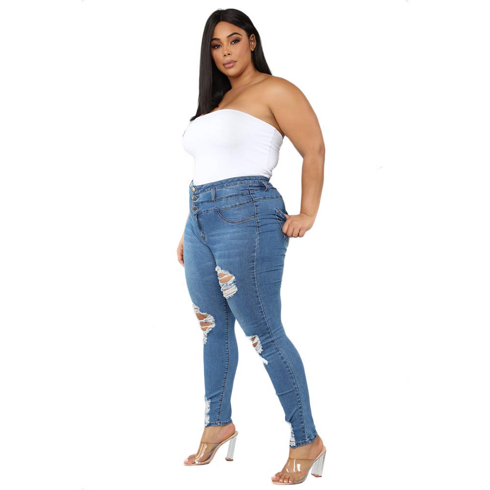 ALLABREVE Womens Plus Size Skinny Jeans Stretchy High Waisted Ankle Jean Ripped Slim Fit Washed Denim Distressed Tight Jean