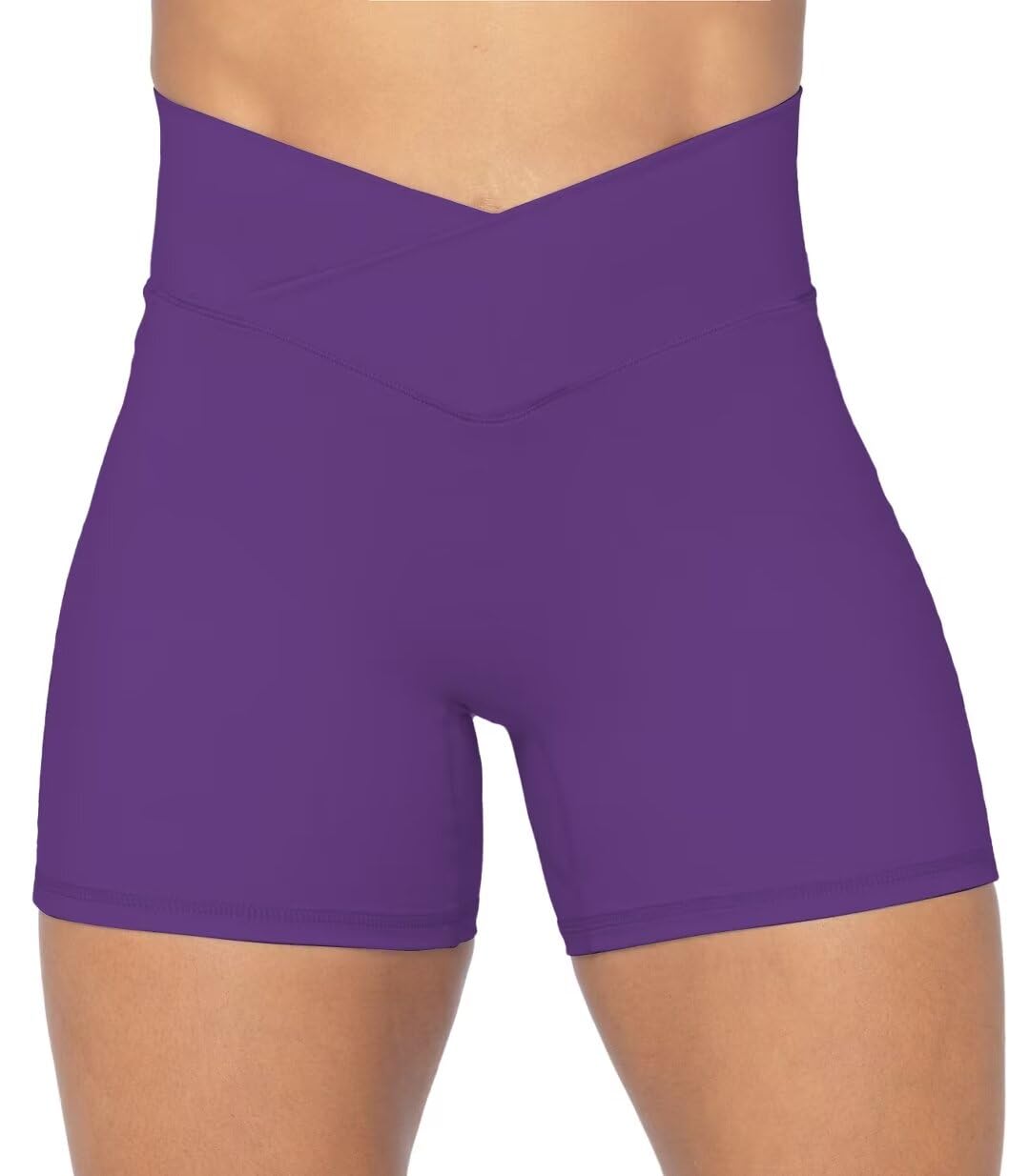 Sunzel Crossover Biker Shorts for Women, No Front Seam V High Waist Yoga Workout Gym Shorts with Tummy Control | 4 Or 6-Inch Inseam, High Waisted, Tummy Control, Crossover Waist, Buttery Soft, No Front Seam, Squat Proof, Compression