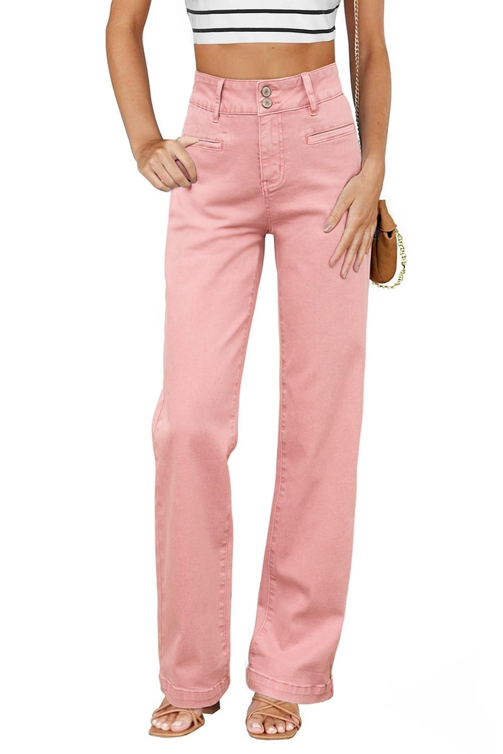 Sidefeel Women's Jeans High Waisted Straight Leg Stretchy Jeans Trendy Loose Wide Leg Zimbaplatinum Denim Pants with Pockets