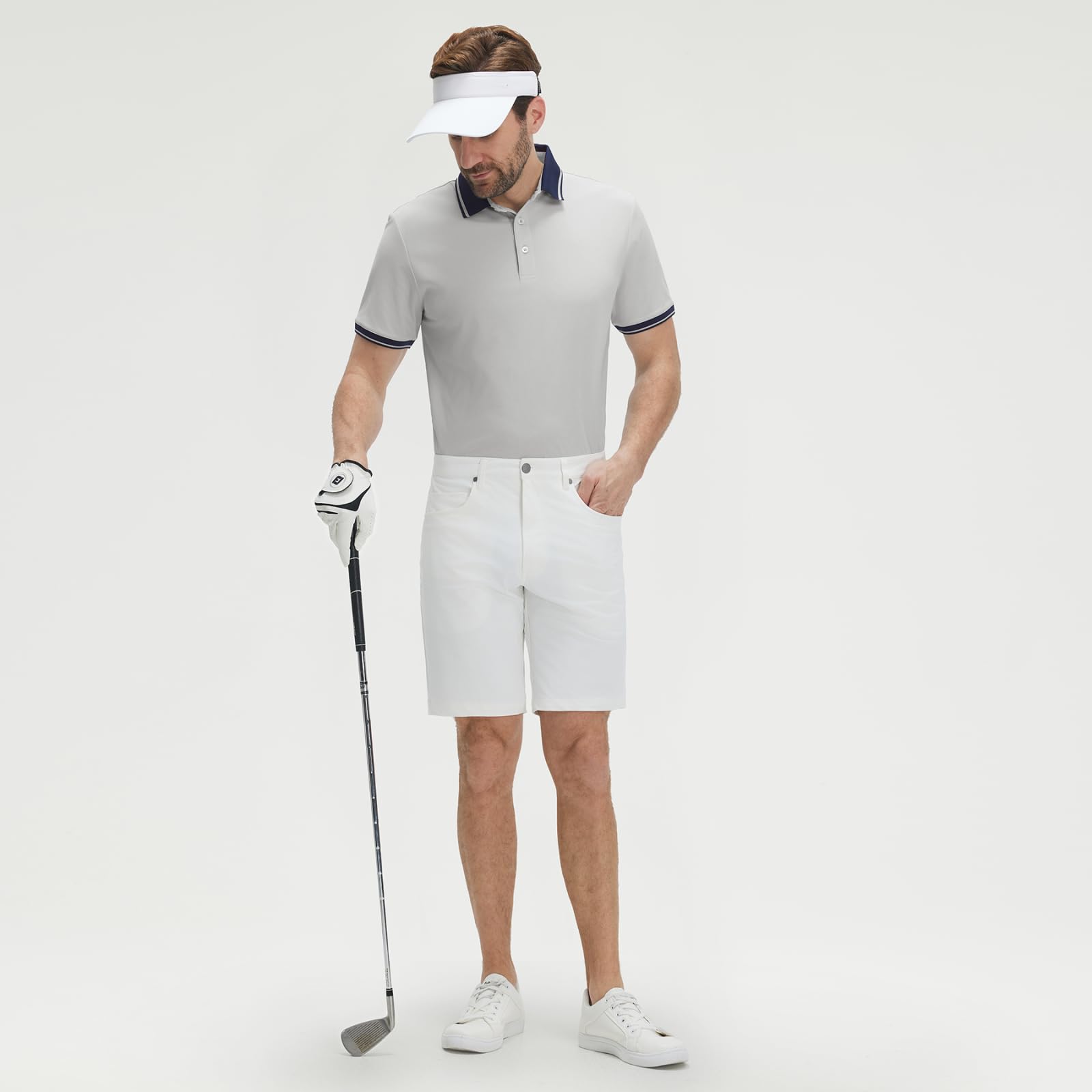 M MAELREG Golf Shirts for Men Short Sleeve with Contrast Collar & Cuffs Performance Dry Fit Stretch Solid Casual Polo Shirts
