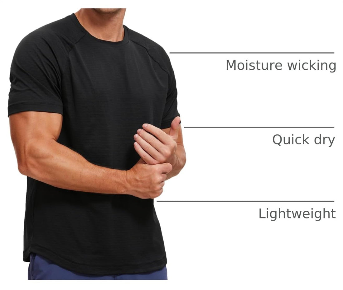 CRZ YOGA Breathable Texture Crewneck T-Shirts | Workout, Quick Dry, Lightweight, Classic Fit, Round Scallop Back, Short Sleeve Shirts for Men