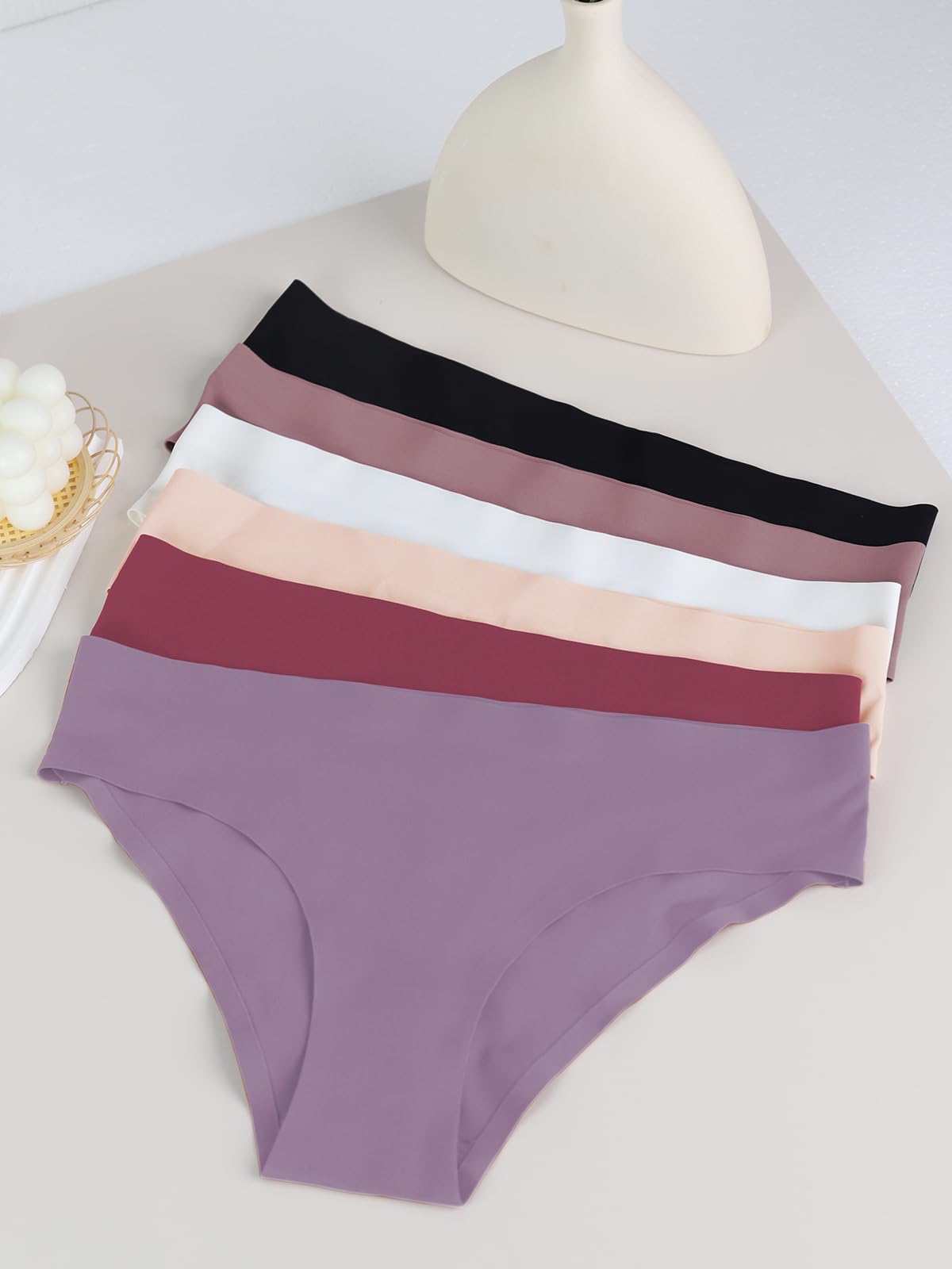 Seamless Underwear for Women No Show Hipster Bikini Panties Low Rise Cheeky Breathable Soft Invisible Briefs 6 Pack