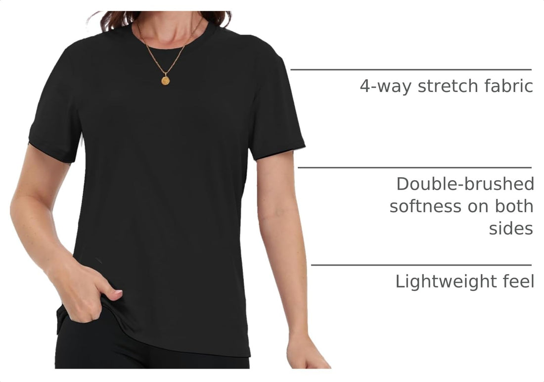 Kinglaman 4 Pack Women Basic T Shirts Tees, Workout Gym Loose Fit Crew Neck Short Sleeve Tshirts Casual Tops