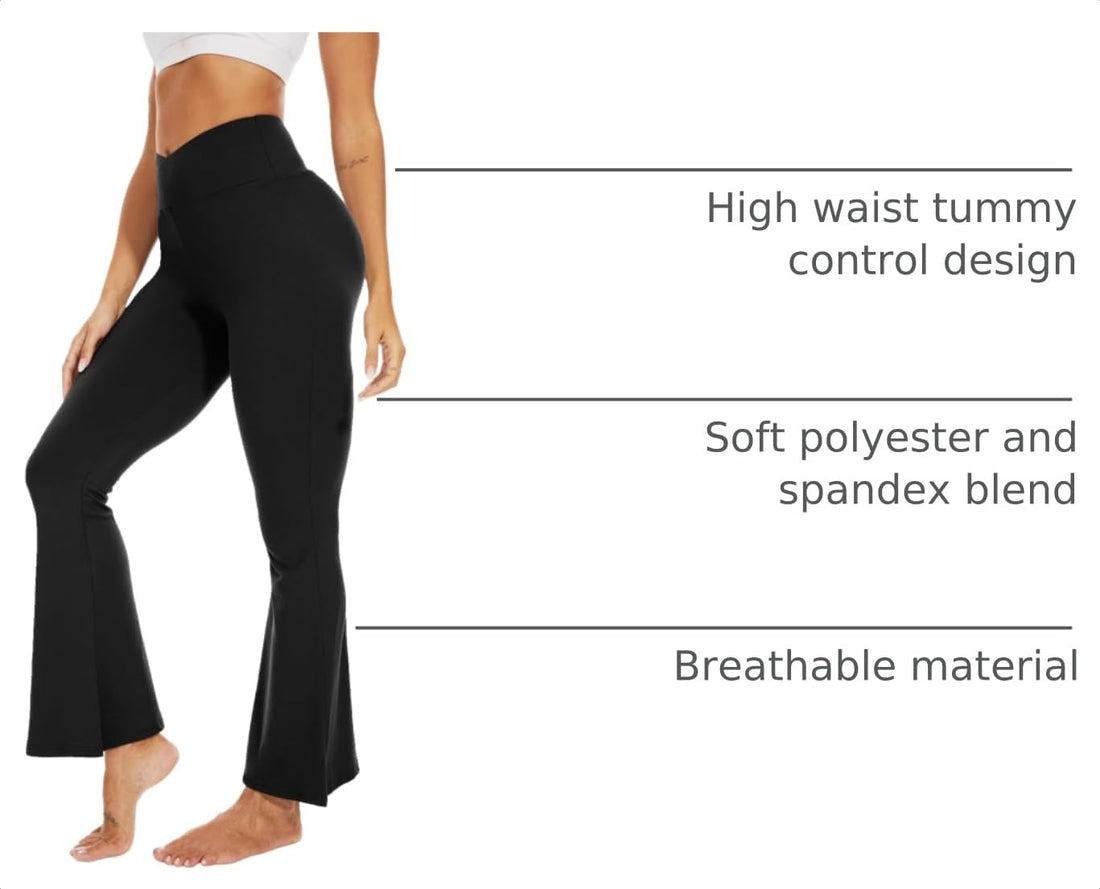 Sundwudu Black Flare Yoga Pants for Women - Soft High Waist Bootcut Leggings Tall & Long Bootleg Pants for Women
