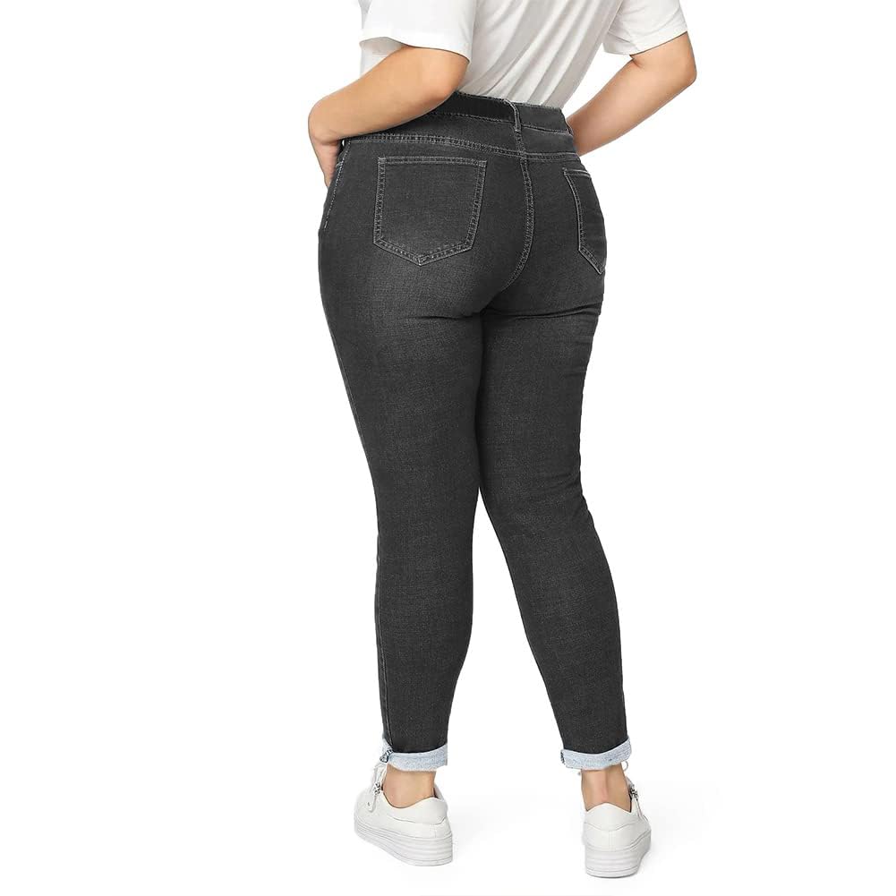 ALLABREVE Womens Plus Size Skinny Jeans Stretchy High Waisted Ankle Jean Ripped Slim Fit Washed Denim Distressed Tight Jean