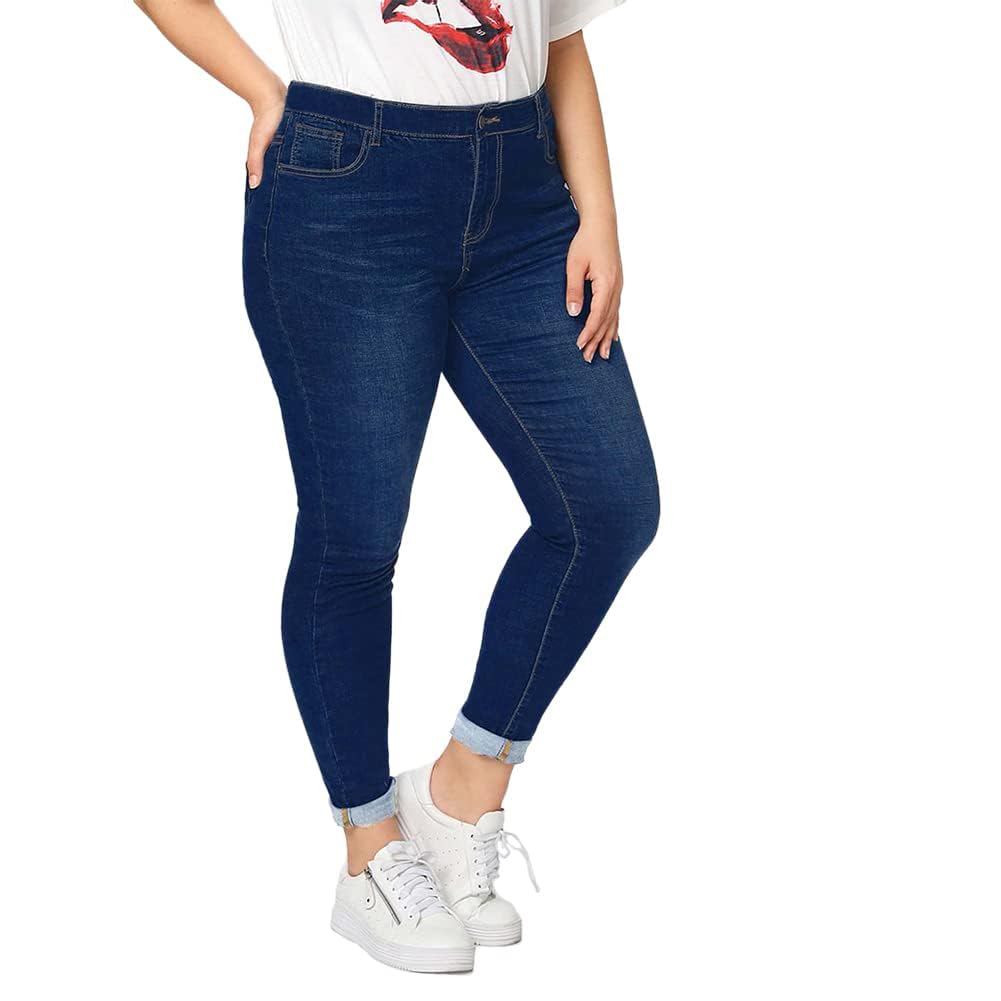 ALLABREVE Womens Plus Size Skinny Jeans Stretchy High Waisted Ankle Jean Ripped Slim Fit Washed Denim Distressed Tight Jean