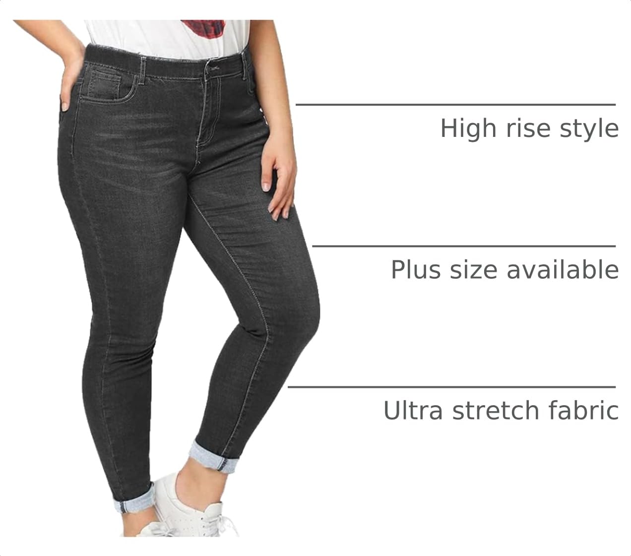 ALLABREVE Womens Plus Size Skinny Jeans Stretchy High Waisted Ankle Jean Ripped Slim Fit Washed Denim Distressed Tight Jean