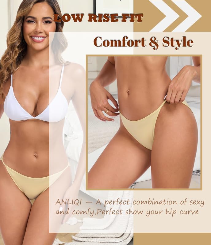 ANLIQI Women’s High Cut String Bikini Underwear Soft Modal Low Rise No Show Panties Plus Size Bikini Panties Multi Pack