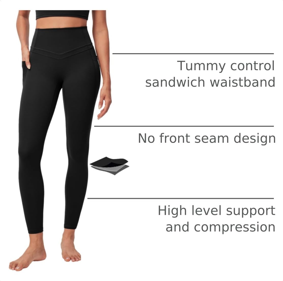 IUGA Compression Leggings with Pockets for Women Tummy Control Leggings No Front Seam Workout High Waist Yoga Pants