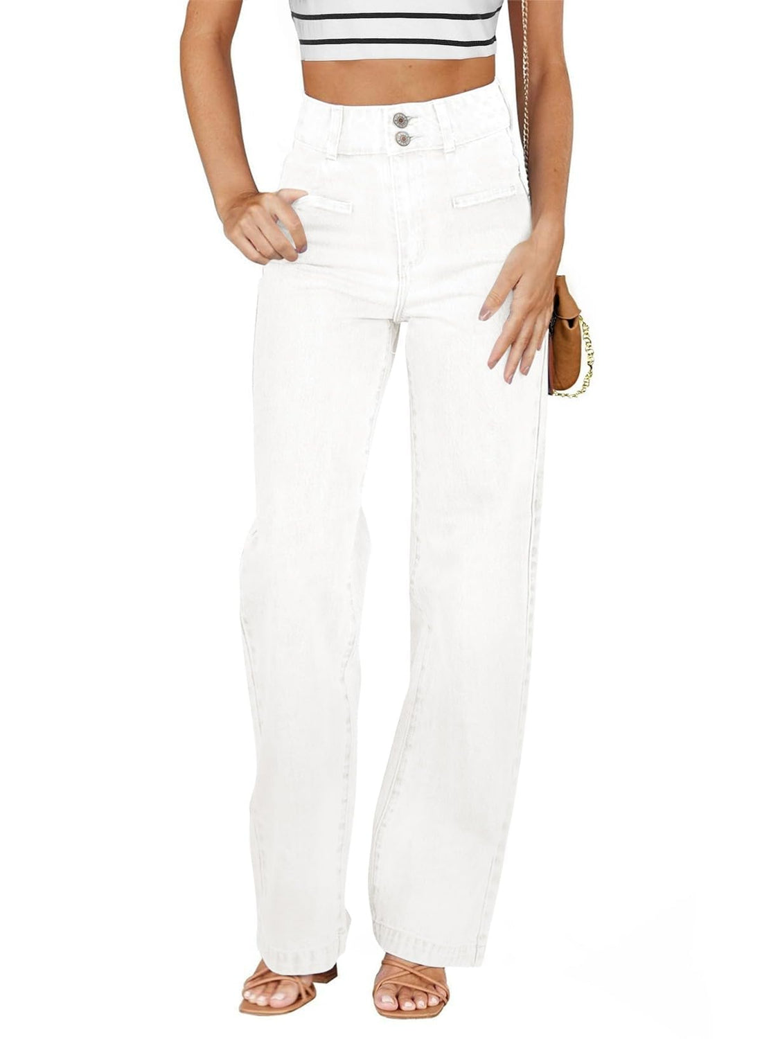 Sidefeel Women's Jeans High Waisted Straight Leg Stretchy Jeans Trendy Loose Wide Leg Zimbaplatinum Denim Pants with Pockets