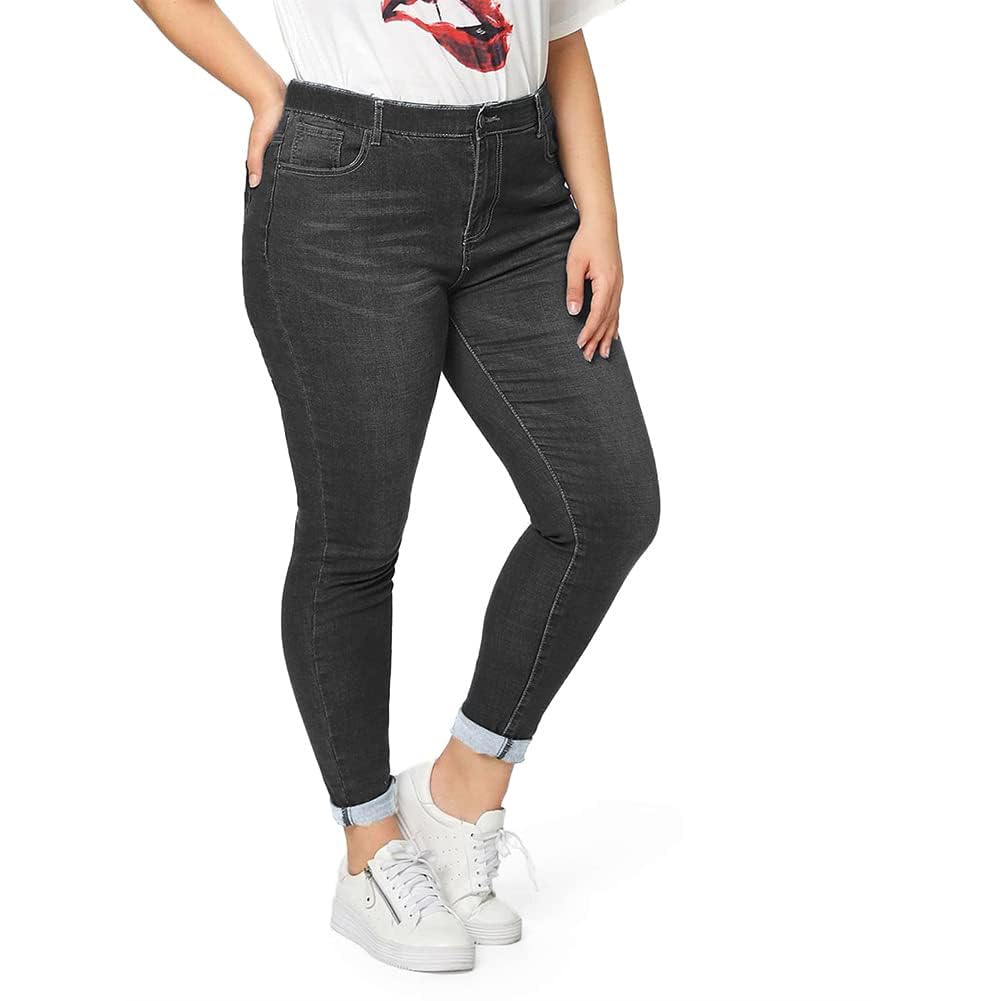 ALLABREVE Womens Plus Size Skinny Jeans Stretchy High Waisted Ankle Jean Ripped Slim Fit Washed Denim Distressed Tight Jean