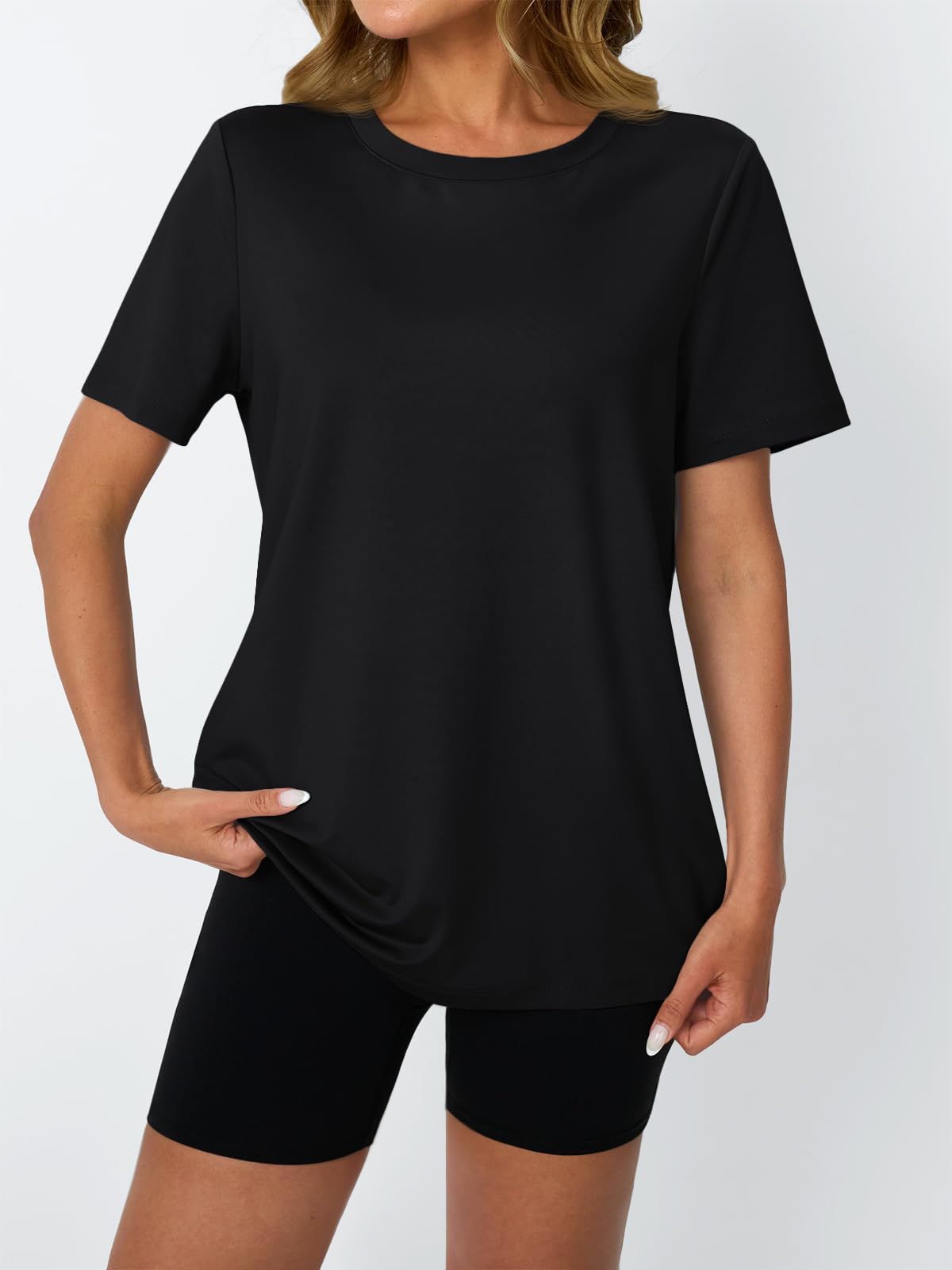 AUTOMET Women's Workout Shirts Short Sleeve Tops for Running Hiking Gym Athletic
