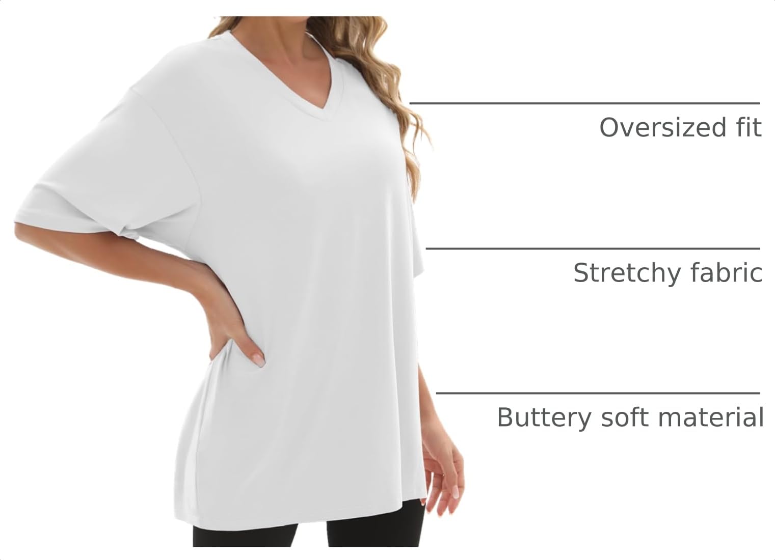 Kinglaman 4 Pack Oversized TShirts for Women Drop Shoulders Dry Fit Tops | Baggy quick dry crew neck tops, trendy oversized plus size gym & lounge tees