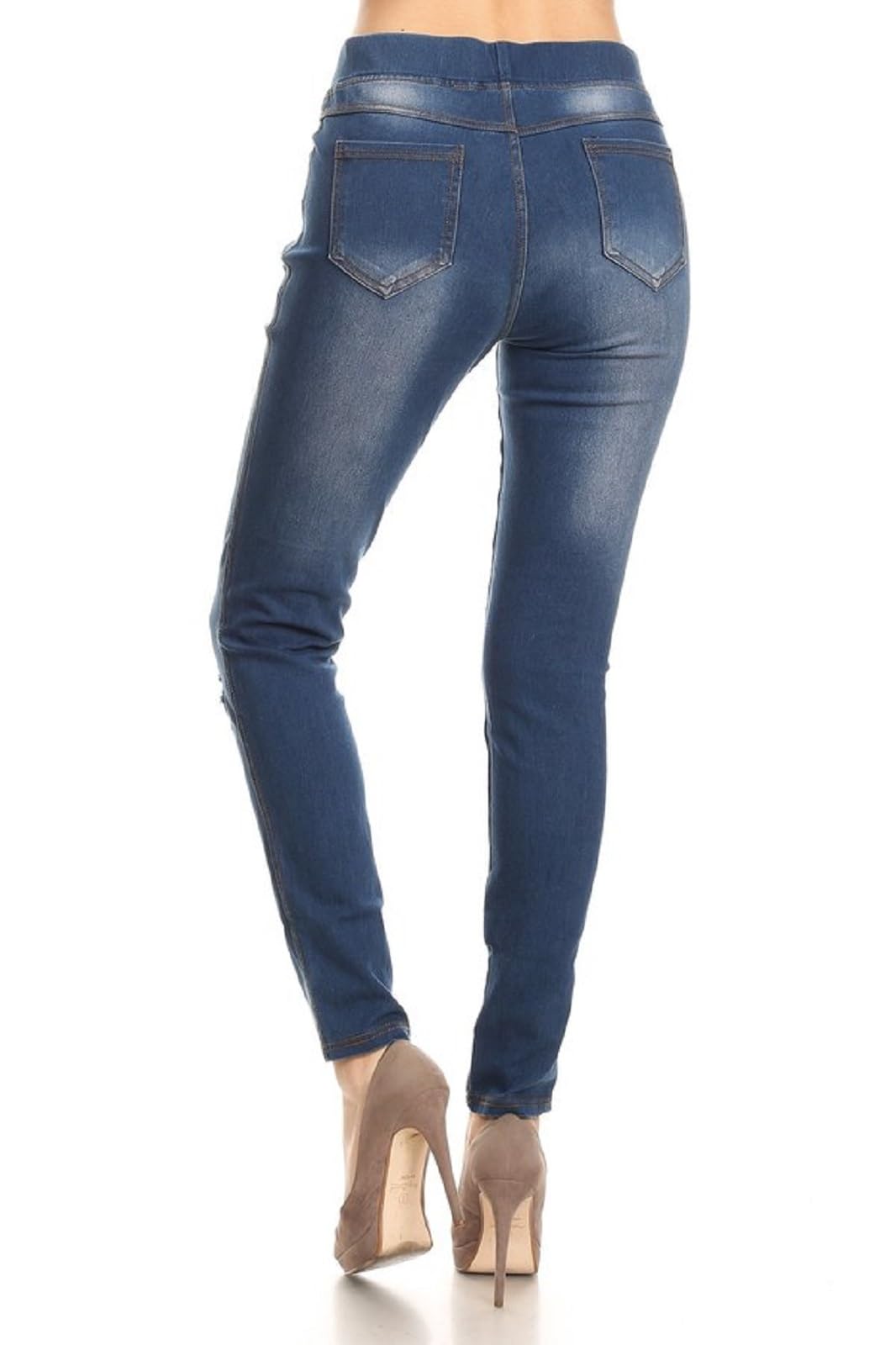 Jvini Women’s Stretch Denim Pull On Jeans with Pockets – Ripped Distressed Elastic Waist Jeggings Skinny Denim Pants