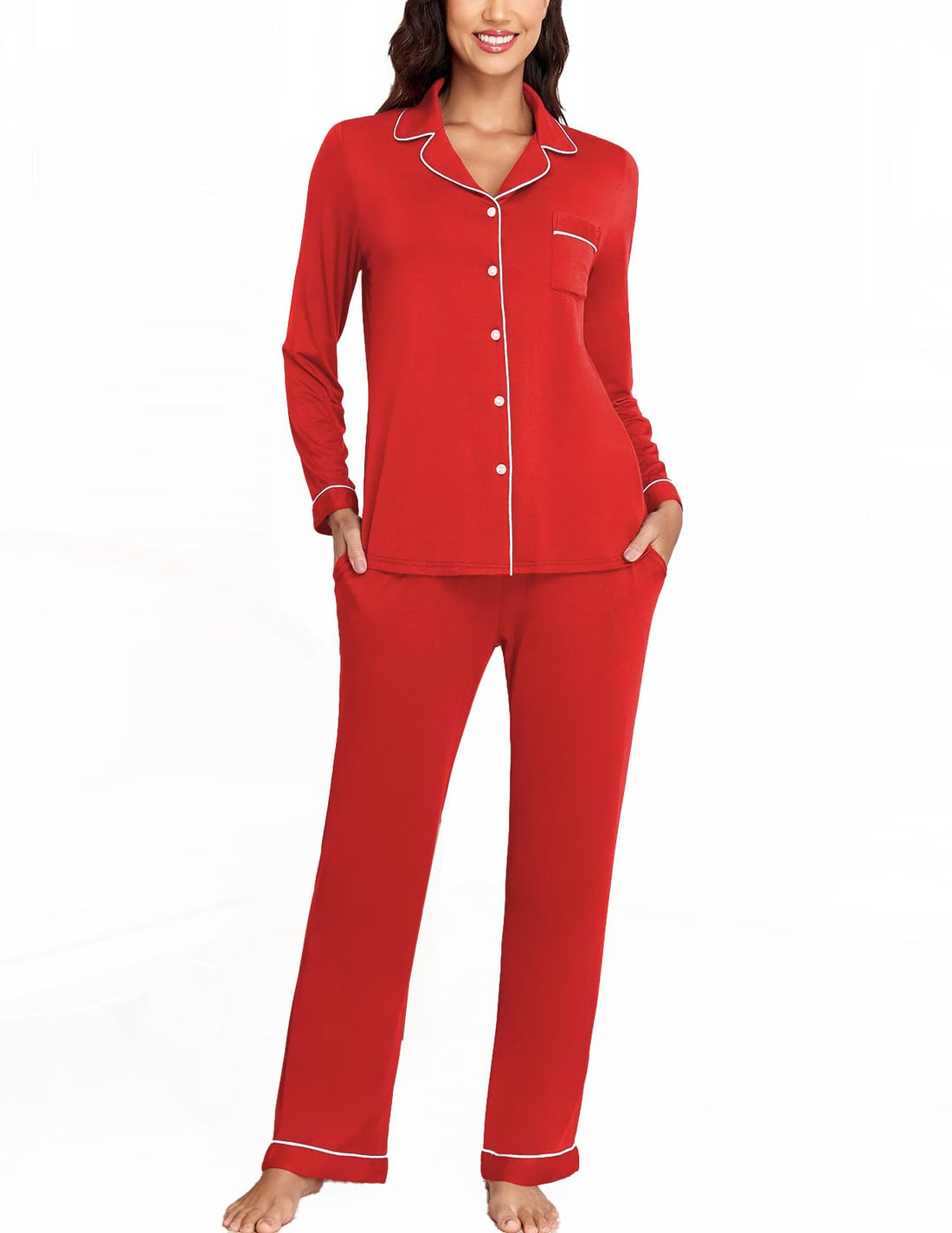 Veseacky Women's Ribbed Knit Pajamas Set 2 Piece Warm Soft Loungewear Sleepwear Pjs S-XXL