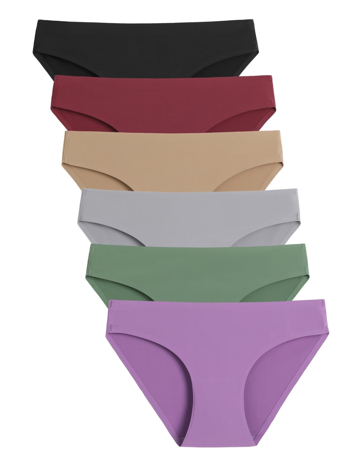 Caterlove Women's Seamless Underwear No Show Stretch Bikini Panties Silky Invisible Hipster 6 Pack