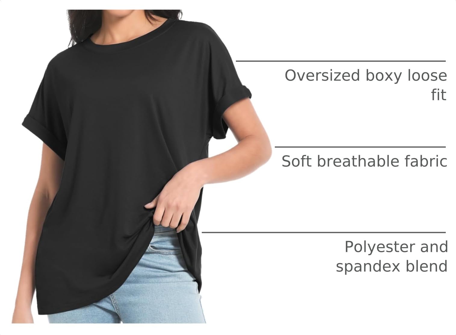 Siimcuzy 2/3/4 Pack Oversized Tshirts for Women Short Sleeves Workout Tops | Loose Fit, Crew Neck, Baggy, Summer, Casual, Gym, Plus Size, Plain, Tops, Fashion, Clothes, 2026