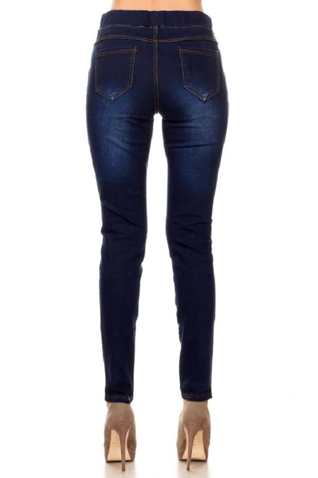 Jvini Women’s Stretch Denim Pull On Jeans with Pockets – Ripped Distressed Elastic Waist Jeggings Skinny Denim Pants