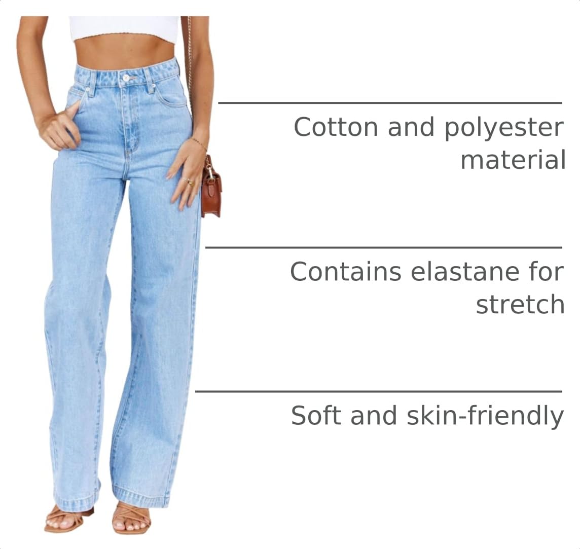 Cicy Bell Women's High Waisted Petite Jeans Boyfriend Baggy Straight Leg Casual Denim Pants with Pockets