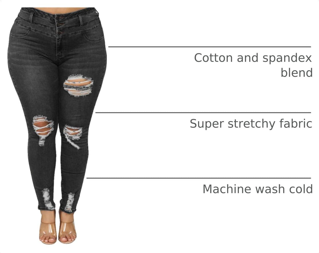 ALLABREVE Womens Plus Size Skinny Jeans Stretchy High Waisted Ankle Jean Ripped Slim Fit Washed Denim Distressed Tight Jean