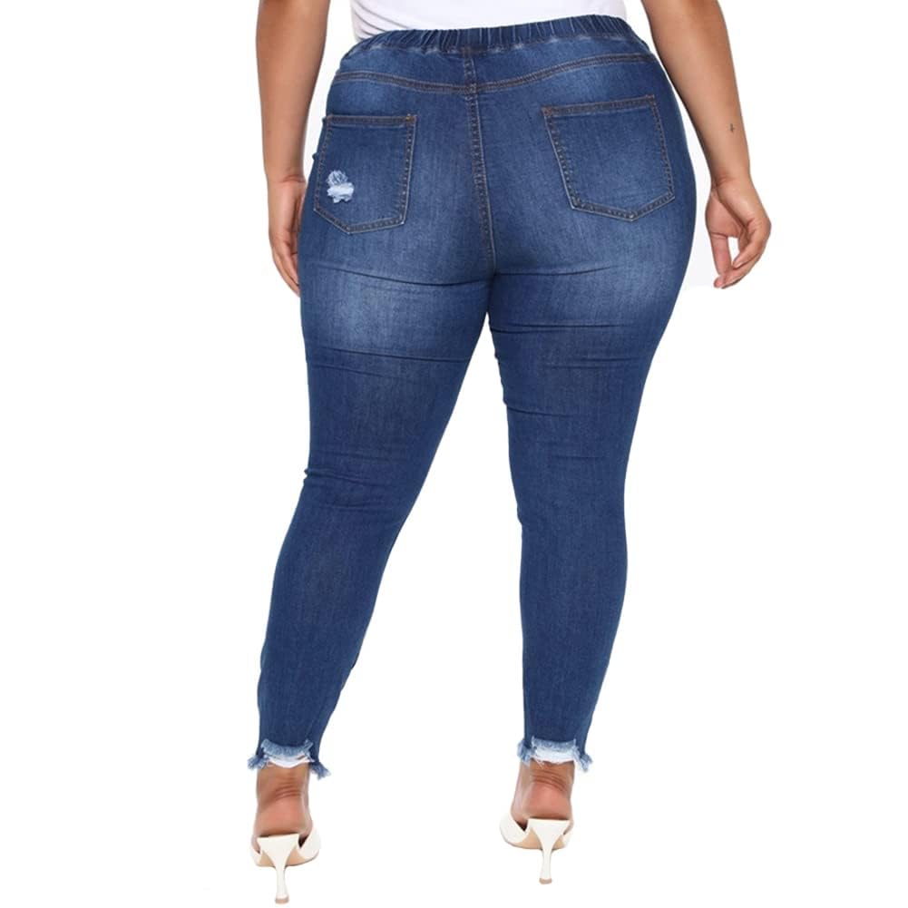 ALLABREVE Womens Plus Size Skinny Jeans Stretchy High Waisted Ankle Jean Ripped Slim Fit Washed Denim Distressed Tight Jean