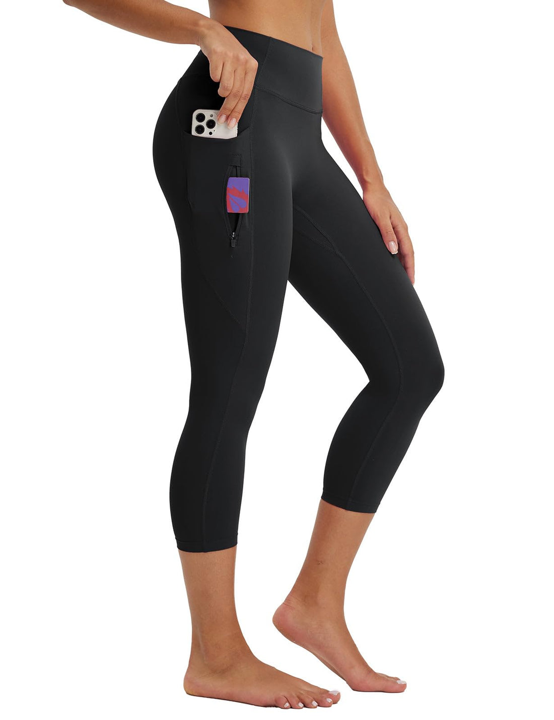 baleaf Women's Capri Leggings with 3 Pockets Tummy Control 21" Inseam Workout Capris Yoga Pants