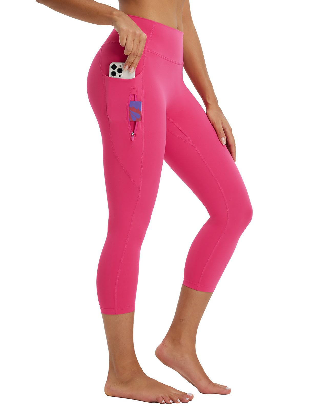 baleaf Women's Capri Leggings with 3 Pockets Tummy Control 21" Inseam Workout Capris Yoga Pants