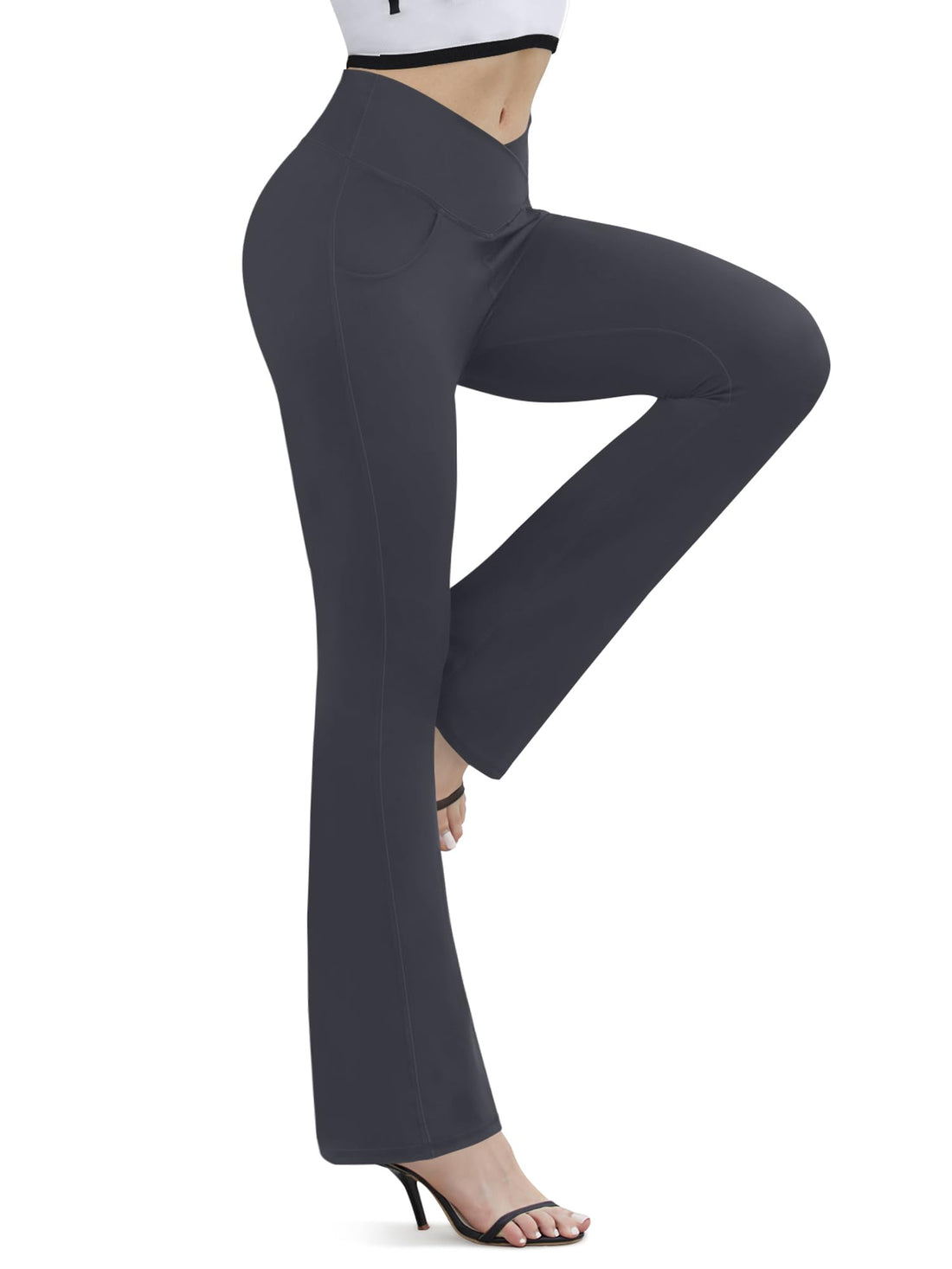 Flare Leggings for Women Yoga Pants with Pockets High Waisted Crossover Flare Leggings Bootcut Casual Yoga Pants