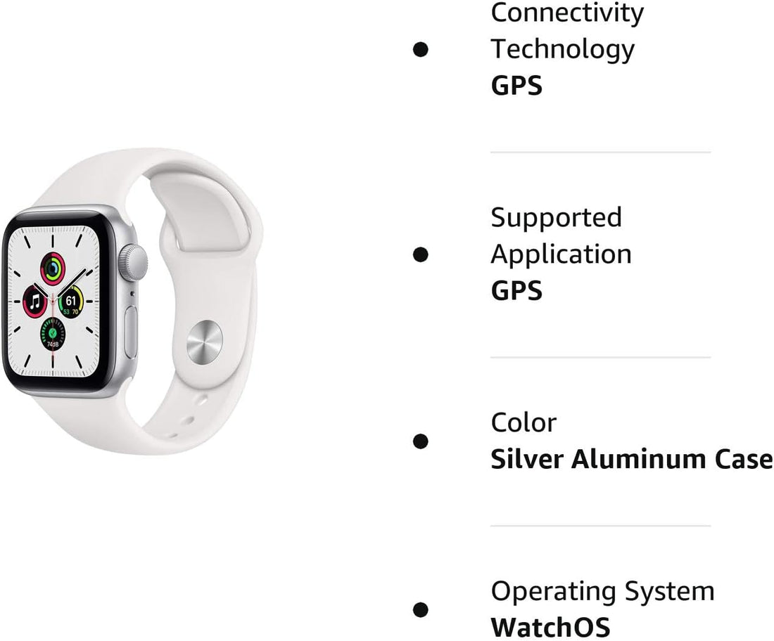 Apple Watch SE (GPS, 40mm) - Silver Aluminum Case with White Sport Band (Renewed)