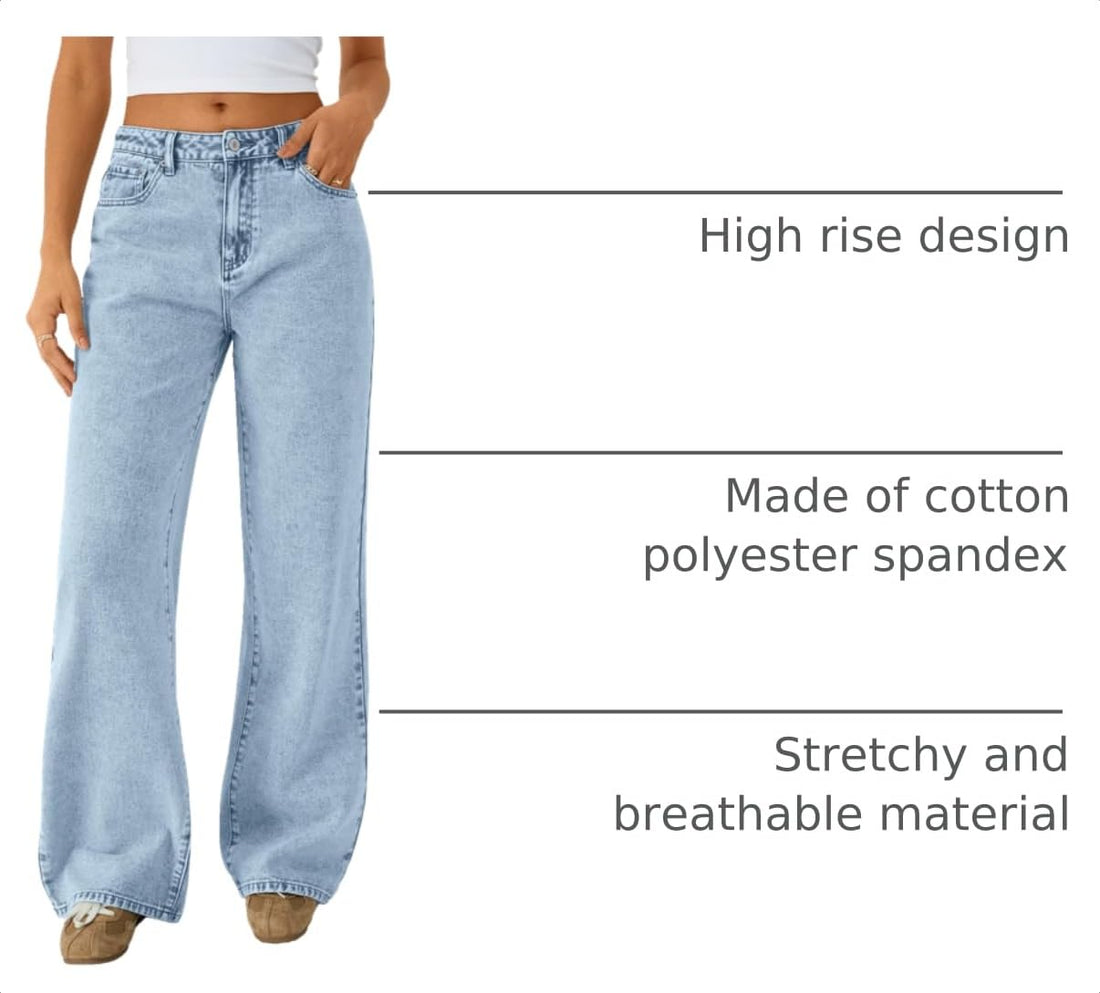 Trendy Queen Women High Waisted Straight Wide Leg Jeans Stretch Baggy Pants | High Rise Denim, Relaxed Fit Trousers, Retro Y2K Aesthetic, Streetwear Style, Long Straight Leg Pants