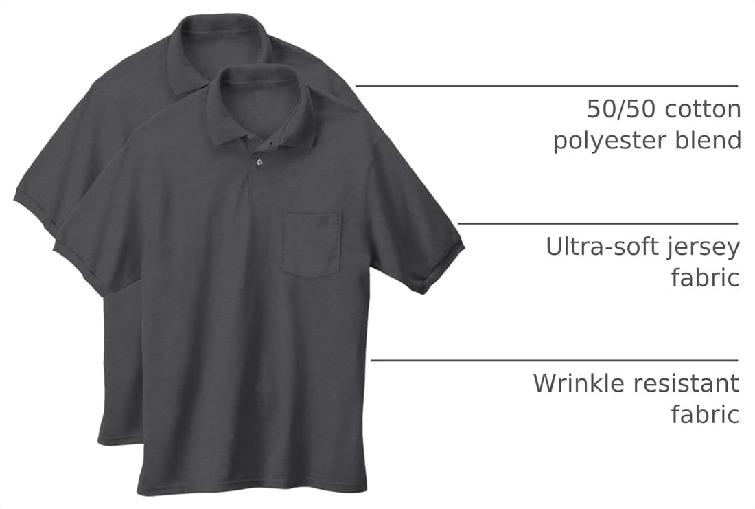 Hanes Men's Short-Sleeve Jersey Pocket Polo (Pack of 2), Charcoal Heather, 2X Large