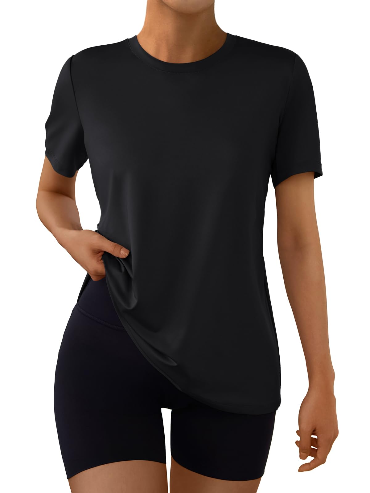 AUTOMET Women's Workout Shirts Short Sleeve Tops for Running Hiking Gym Athletic