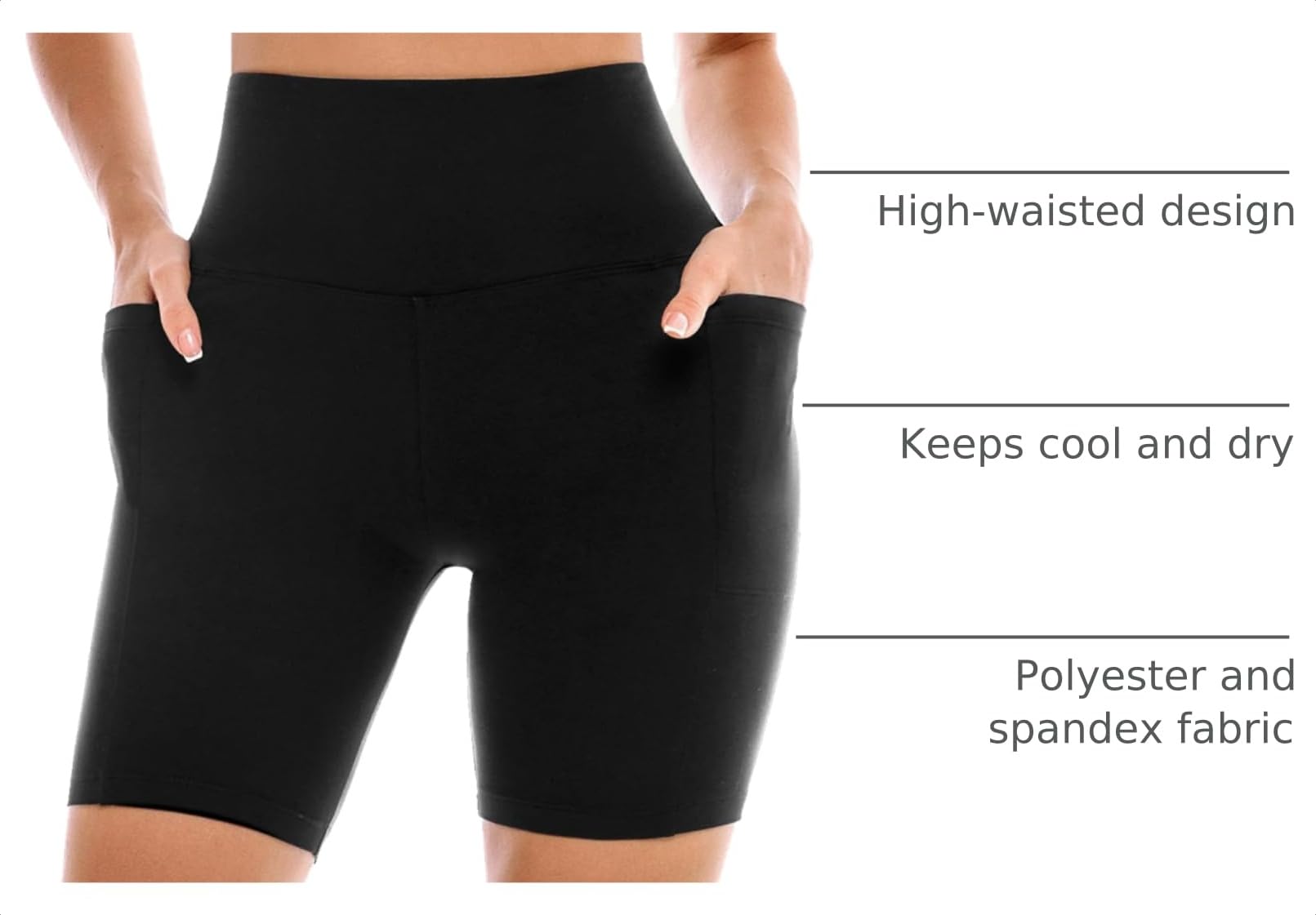 Leafigure 2 Pack Womens Biker Shorts with Pockets, High Waisted Tummy Control Yoga Shorts for Women Running Gym and Workout