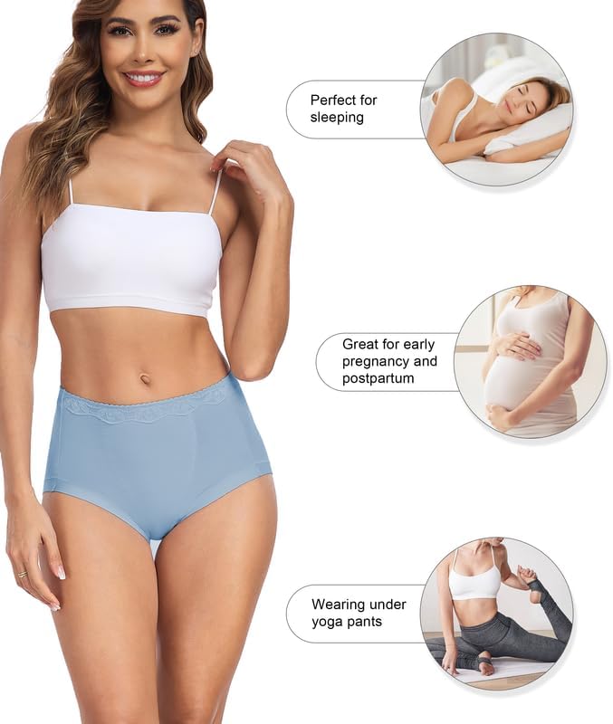 ANLIQI Women's Cotton Underwear High Waist Tummy Control Briefs Full Coverage Multipack Breathable Stretch Ladies Panties