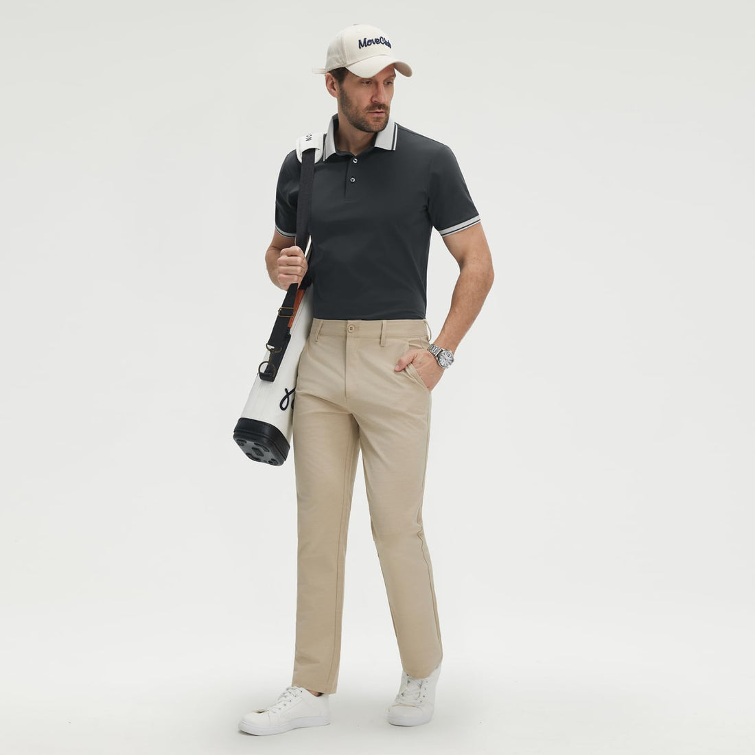 M MAELREG Golf Shirts for Men Short Sleeve with Contrast Collar & Cuffs Performance Dry Fit Stretch Solid Casual Polo Shirts