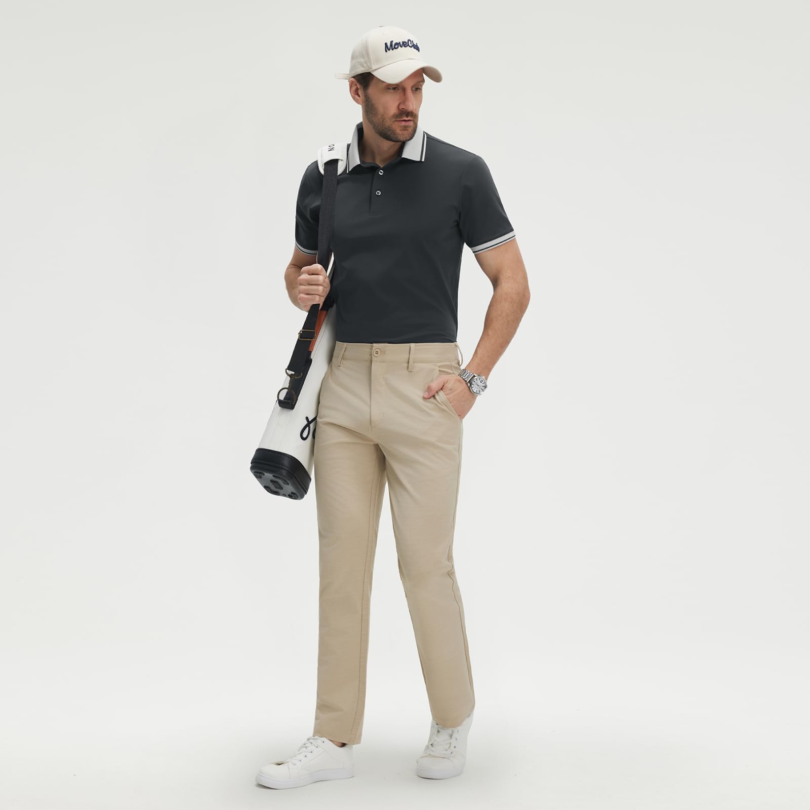 M MAELREG Golf Shirts for Men Short Sleeve with Contrast Collar & Cuffs Performance Dry Fit Stretch Solid Casual Polo Shirts