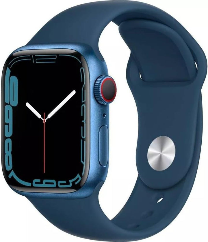 Apple Watch Series 7 (GPS + Cellular, 45mm) Blue Aluminum Case with Abyss Blue Sport Band, Regular (Renewed)